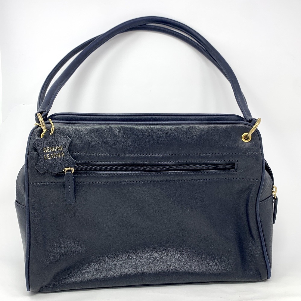 Vintage Giani Bernini Navy Blue Leather Purse Handbag Rolled Handles Goldtone